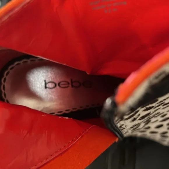 BeBe Leopard Print Heeled Side Zippered Booties with Red Heels and Tassels - Picture 7 of 8